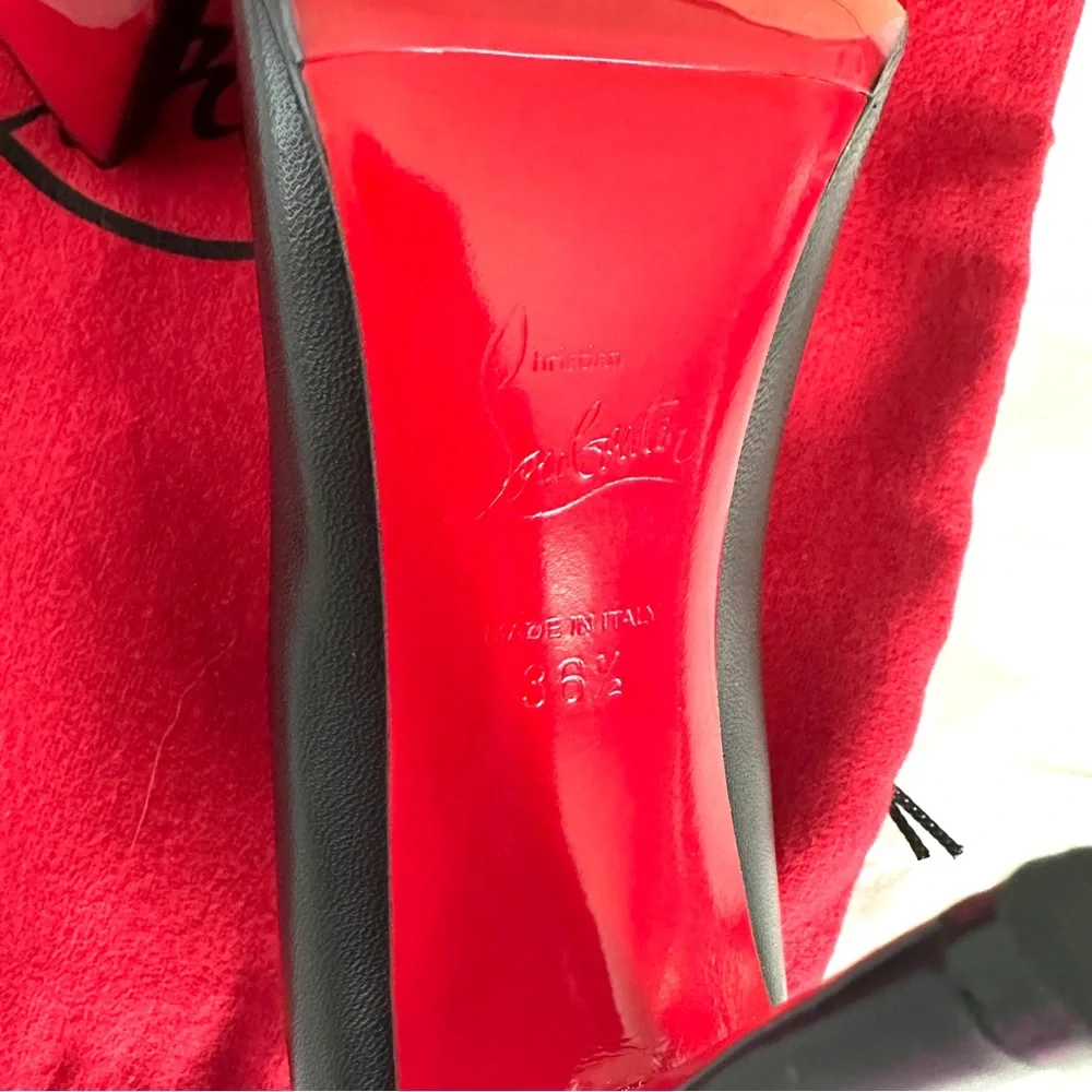 NWT Christian Louboutin Apostrophy Black Leather Pointed Red-Sole Pumps - Picture 8 of 16